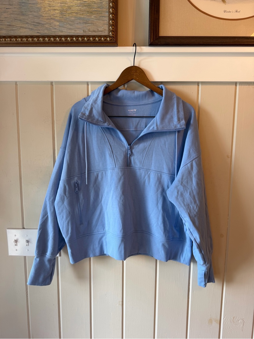 NWOT Old Navy Light Blue Half-Zip Cowl Neck Pullover Sweatshirt, Size XXL